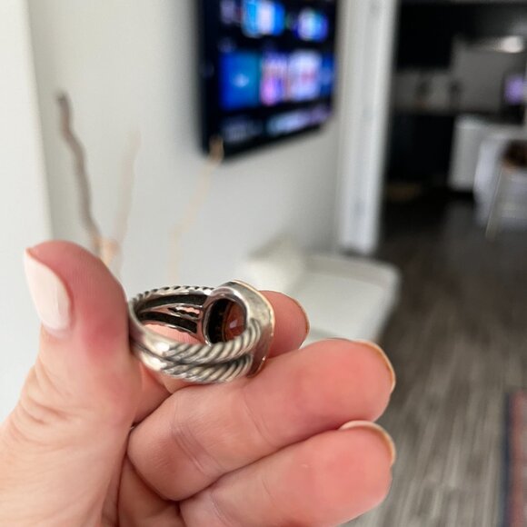 David Yurman Silver 18k Rose Gold Albion11mm Morganite Diamond Ring Size 7 - Picture 2 of 5